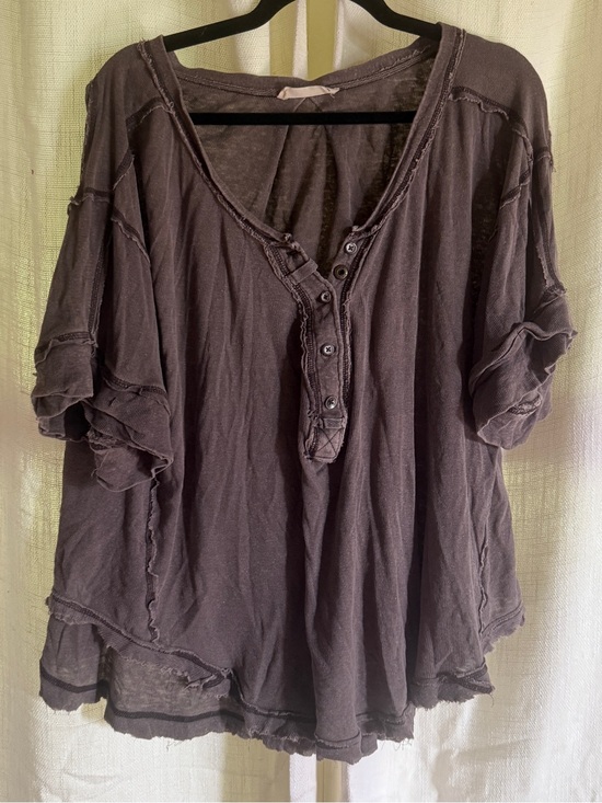 Free People Tops - Free People Washed Brown Short-Sleeve Henley Tee